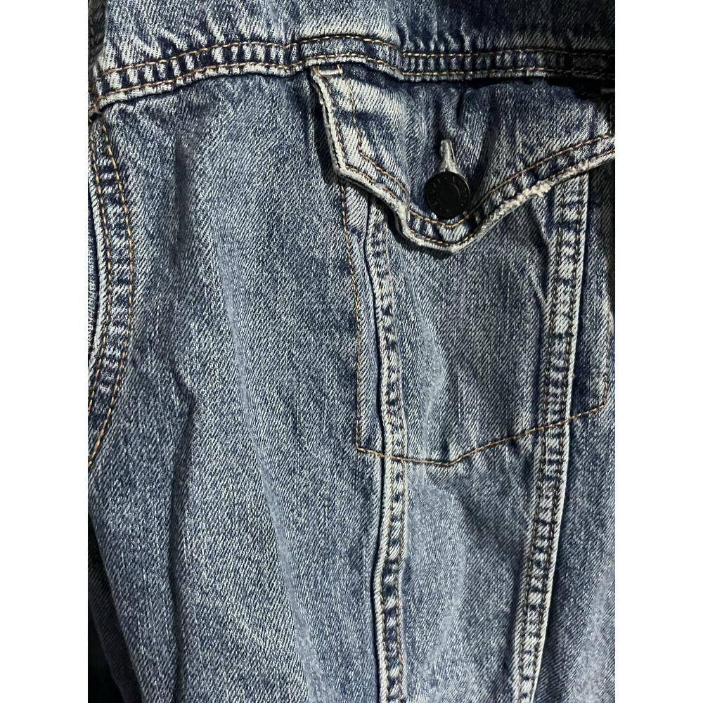 American Eagle Jacket Mens XL Blue Denim Bomber Collared Pockets Cotton Button - Picture 6 of 16